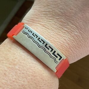 Sterling Silver 925 Greek Design Red Silicon Band Unisex Bracelet